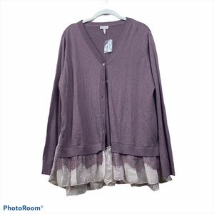New logo Lori Goldstein purple cardigan lace trim
